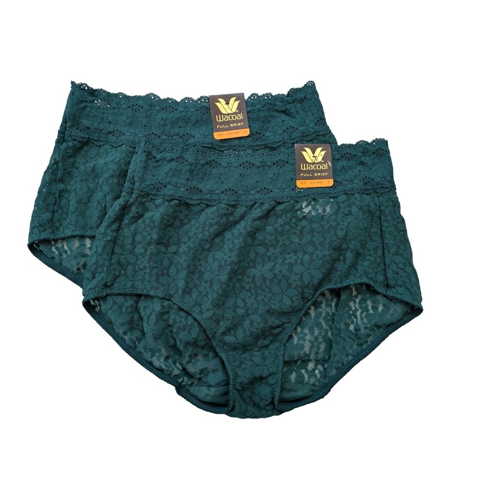 Wacoal 870405 Halo Lace Full Brief Panty 2 Pair Small Green Stretch NWT‎